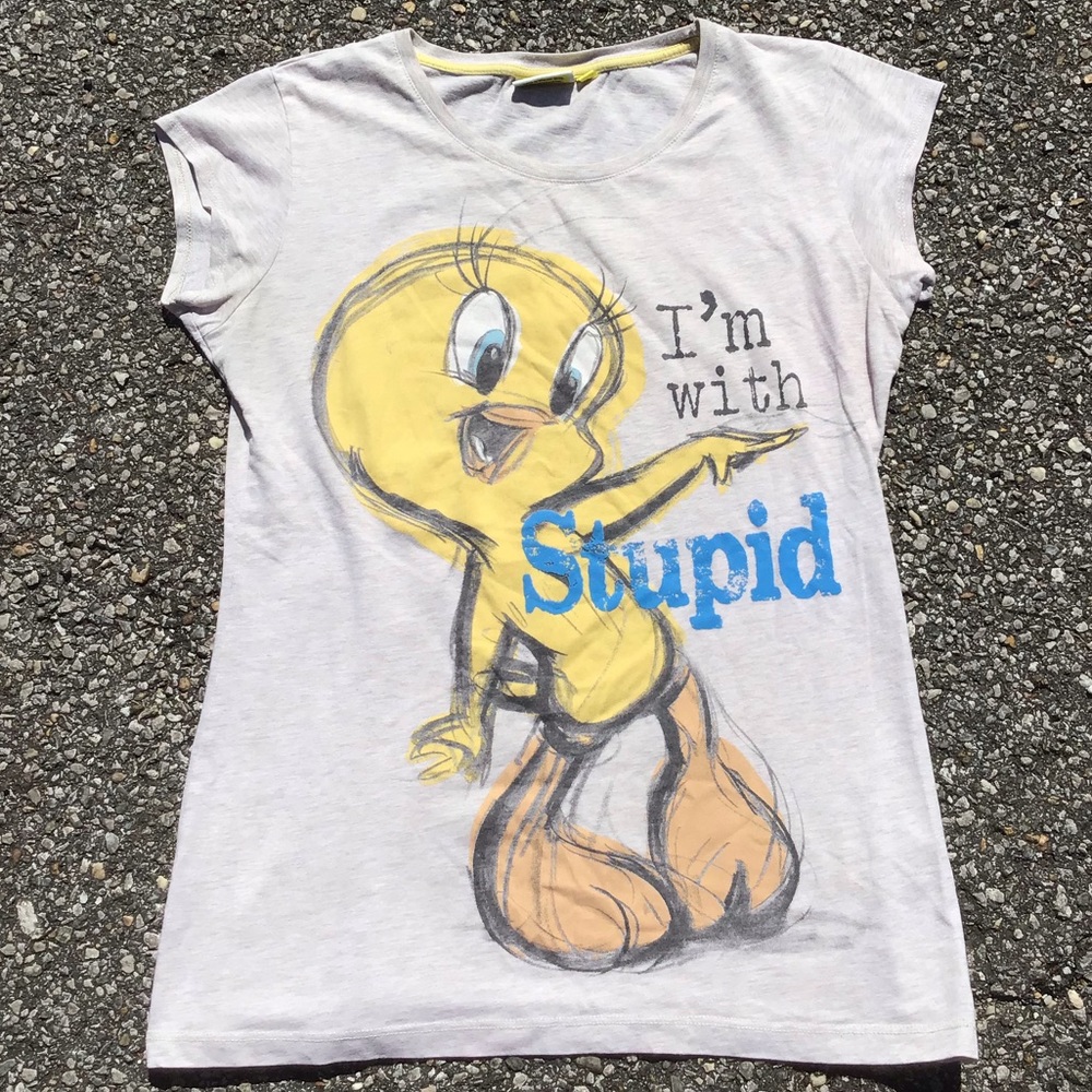 Tweety Bird “I’m With Stupid” T-shirt Women’s Sz M